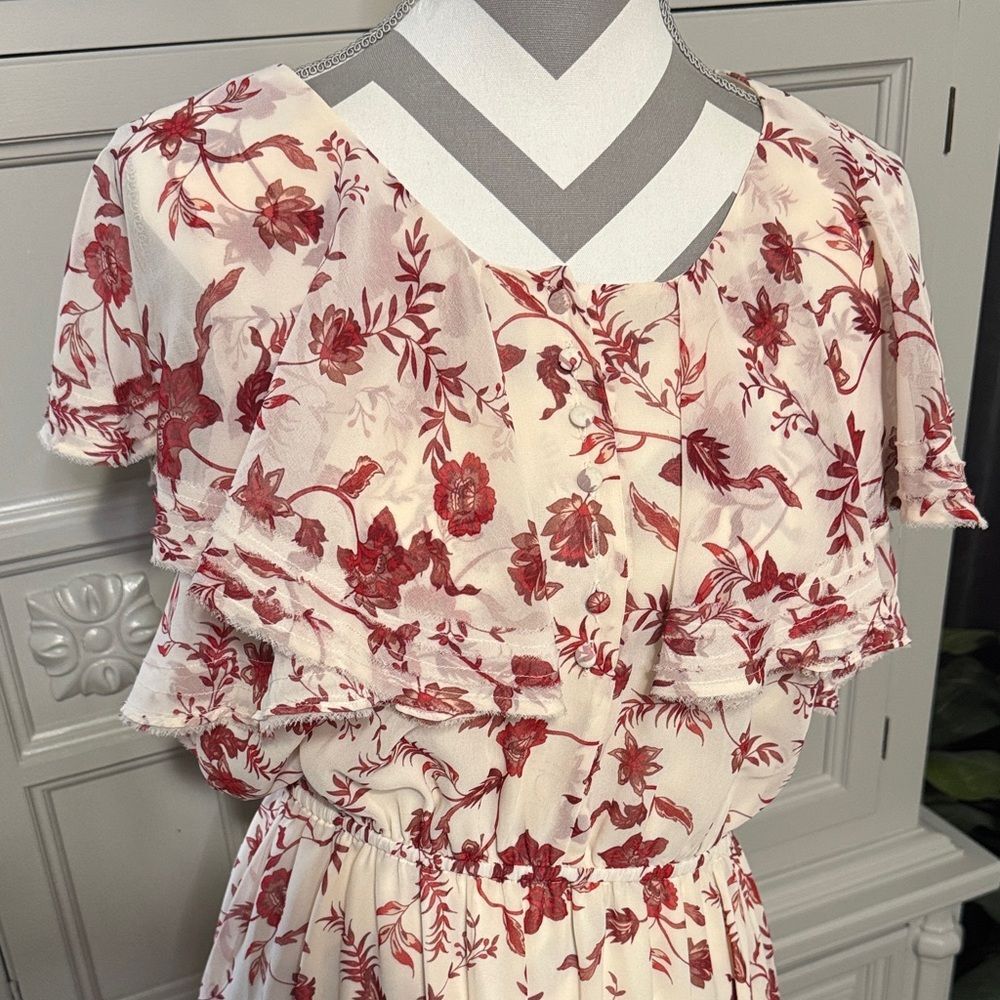 Rebecca Minkoff Floral Ruffle Dress in Red and White Size Large - Picture 2 of 16